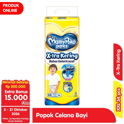 Promo MamyPoko X-tra Kering Popok Celana Bayi XXL 34 pcs Alfamart