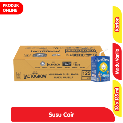 Promo Lactogrow Susu UHT Madu Vanila Kotak 36 x 135 ml - Karton Alfamart
