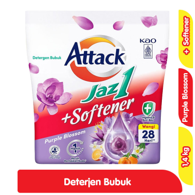 Promo Attack Jaz1 Deterjen Bubuk + Pelembut Pakaian Purple Blossom 1.4 kg Alfamart