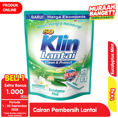 Promo So Klin Cairan Pembersih Lantai Eucalyptus Mint Refill 1.4 kg Alfamart