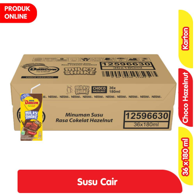 Promo Dancow MilkyShake Rasa Choco Hazelnut Susu Kotak UHT 36 x 180 ml - Karton Alfamart