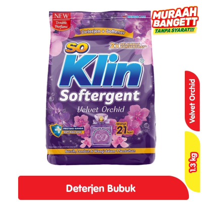 Promo So Klin Softergent Deterjen Bubuk + Pelembut Pakaian Velvet Orchid 1.3 kg Alfamart