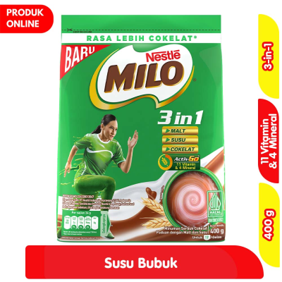 Promo Milo 3in1 Activ-Go Susu Bubuk Cokelat Instant Pouch 400 g Alfamart
