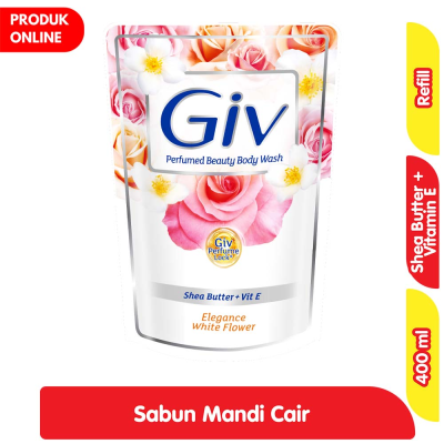 Promo Giv Sabun Mandi Cair Elegance White Flower & Vanilla Refill 400 ml Alfamart