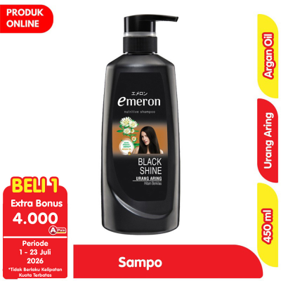Promo Emeron Sampo Hitam Berkilau Urang Aring Pump 450 ml Alfamart