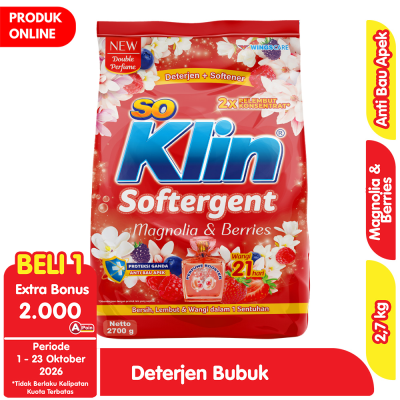 Promo So Klin Softergent Detergen Bubuk + Pelembut Pakaian Magnolia & Berries 2.7 kg Alfamart