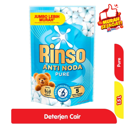 Promo Rinso Anti Noda Detergen Cair Pure Refill 1.5 L Alfamart