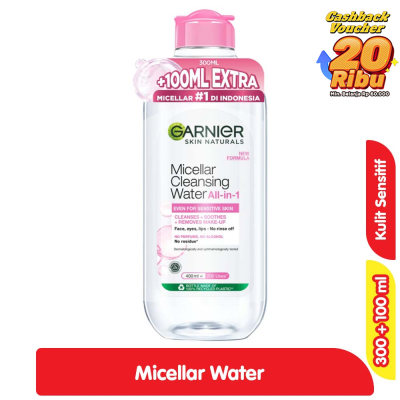 Promo Garnier Micellar Water Pembersih Makeup untuk Kulit Sensitif 300 + 100 ml Alfamart