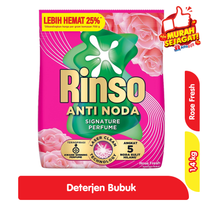 Promo Rinso Anti Noda Signature Perfume Deterjen Bubuk Rose Fresh 1.4 kg Alfamart