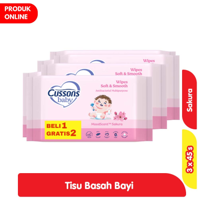 Promo Cussons Baby Soft & Smooth Tisu Basah Bayi Sakura 45 s - Beli 1 Gratis 2 Alfamart