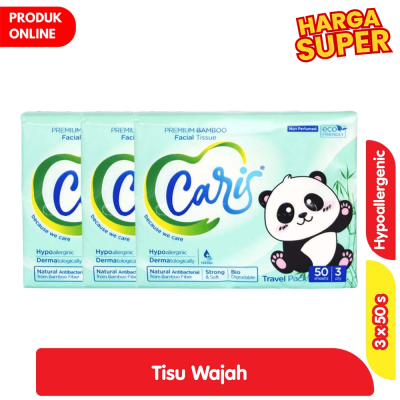 Promo Caris Tisu Wajah Bambu Buttom Pull Travel Pack 3 x 50 s Alfamart