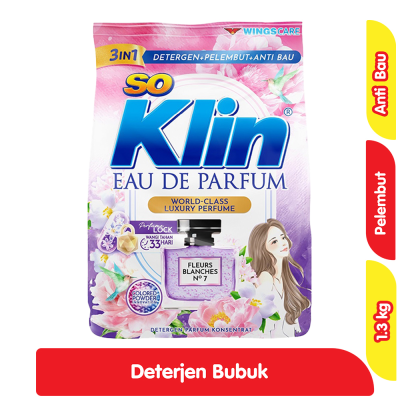 Promo So Klin Deterjen Bubuk Eau de Parfum Fleurs Blanches No. 7 1.3 kg Alfamart