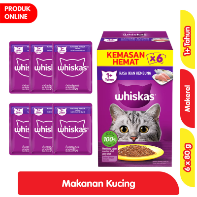 Promo Whiskas Makanan Kucing Basah Adult Makerel 6 x 80 g Alfamart