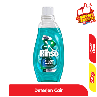 Promo Rinso Power Clean Quick Wash Deterjen Cair 650 g Alfamart