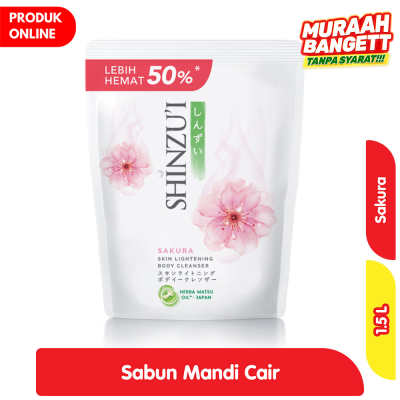 Promo Shinzu'i Skin Lightening Sabun Mandi Cair Sakura Refill 1.5 L Alfamart