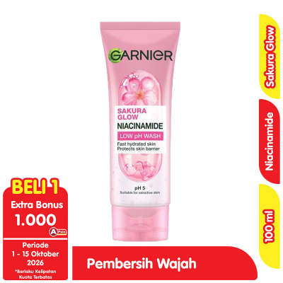 Promo Garnier Sakura Glow Pembersih Wajah Low pH Niacinamide 100 ml Alfamart