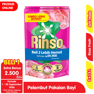 Promo Rinso Anti Noda Molto Detergen Cair Rose Fresh Refill 1.5 L x 2 pcs Alfamart