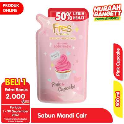 Promo Fres & Natural Dessert Collection Sabun Mandi Cair Pink Cupcake Refill 800 ml Alfamart
