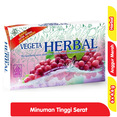 Vegeta Herbal Minuman Sari Serat Alami Aroma Anggur Merah 6 x 4.6 g