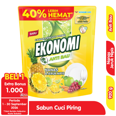 Promo Ekonomi Sabun Cuci Piring Nanas & Jeruk Nipis Anti Bau Refill 920 g Alfamart