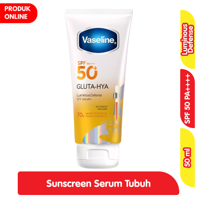 Promo Vaseline Gluta-Hya Serum Sunscreen Tubuh Luminous Defense SPF 50 50ml Alfamart