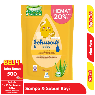 Promo Johnson's Baby Sabun Mandi & Sampo Bayi Aloe Vera & Panthenol 375 ml Alfamart