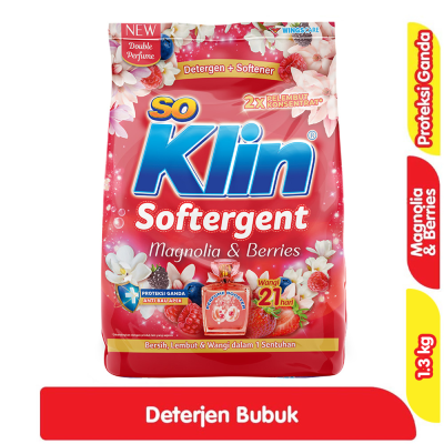 Promo So Klin Softergent Deterjen Bubuk + Pelembut Pakaian Magnolia Berries 1.3 kg Alfamart